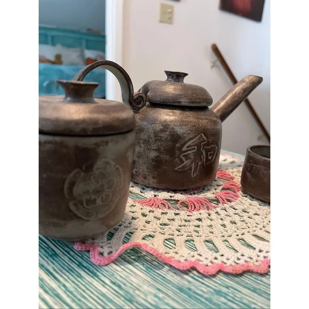 Yixing Zisha Wood Fired Clay Tea Pot w/Sugar Bowl and Cup